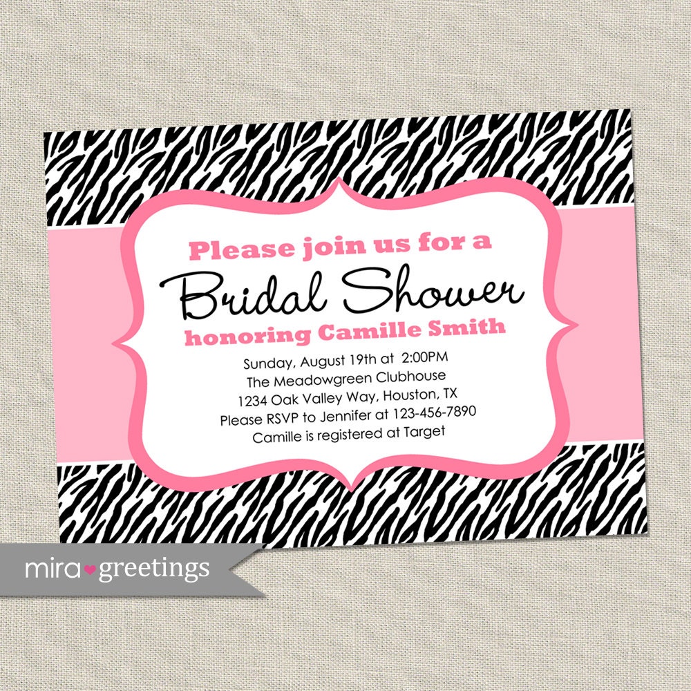 Zebra Bridal Shower Invitation - pink black animal pattern - shower ...