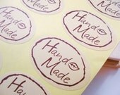Handmade tags - Set of 30 stickers label - Beige paper adhesive oval tags - AnnyMayCraftSupplies