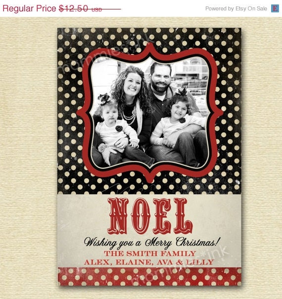 HOLIDAY SALE 10% off Vintage Red and Black Polka Dots Photo Christmas Card - PRINTABLE Card Design Il_570xn
