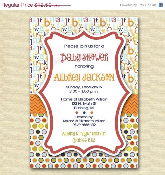 HOLIDAY SALE 10% off Mod ABC Polka Dot Baby Shower Invitation - Printable Design Il_570xn