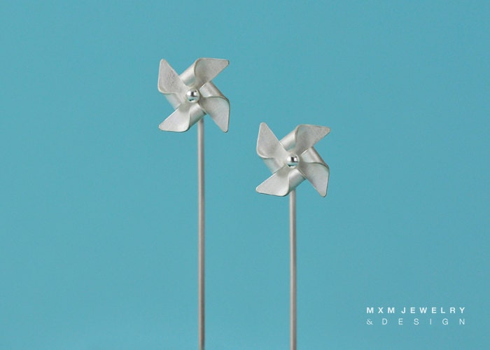 Tiny Pinwheel Earrings W/Long Post