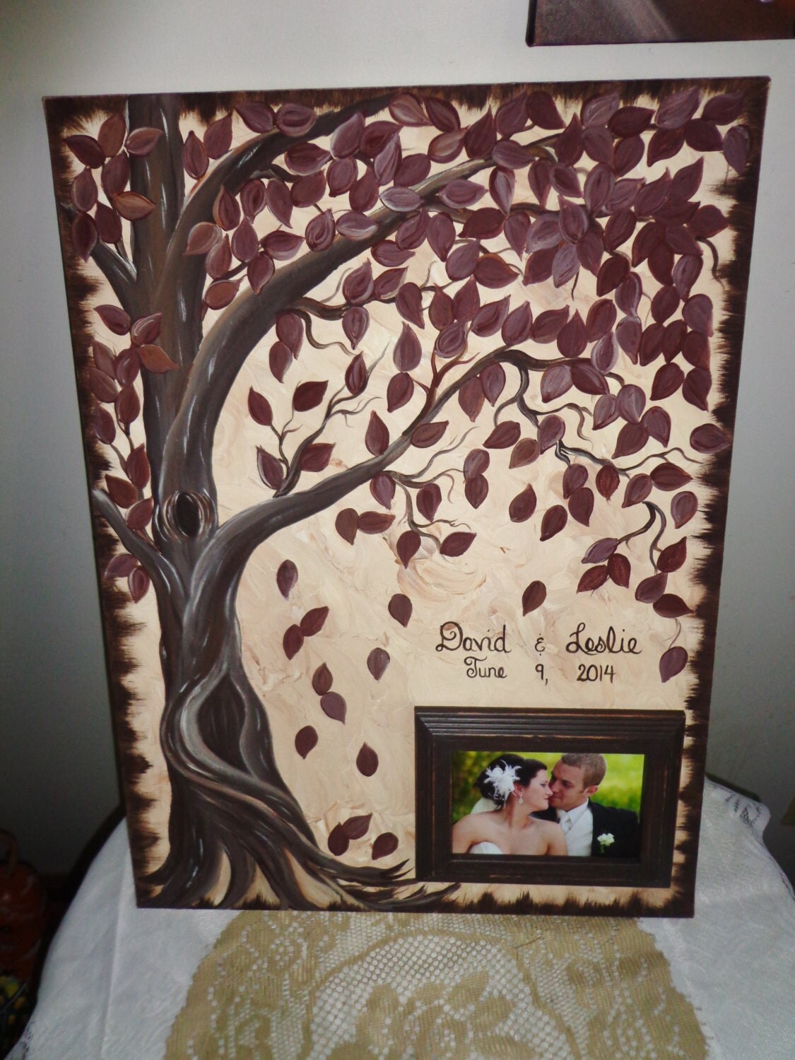 Wedding guestbook thumbprint tree Canvas with picture frame.....165 guests......18 x 24 canvas...Just Gorgeous