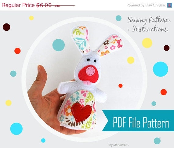 SALE Plush Rabbit Sewing Pattern, PDF Sewing Pattern.Felt bunny Plush Toy Instant Download A801 Il_570xn