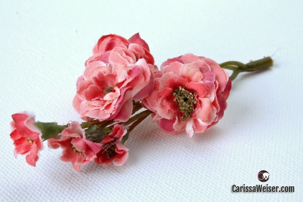 Primroses Artificial Pom Pom Roses in Coral Pink by BlissfulSilks