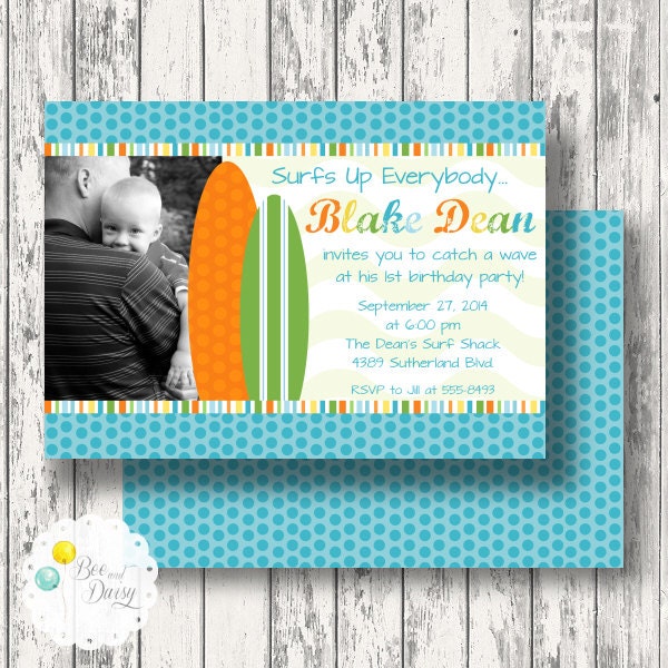 Surfer Invitation for Birthday Party or Baby Shower - Boys DIY Printable Surf Board Invite by Bee and Daisy Il_570xn