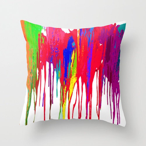 Funky Bright Paint Drip Design Fabric Pillow Cover. by TheArtwerks