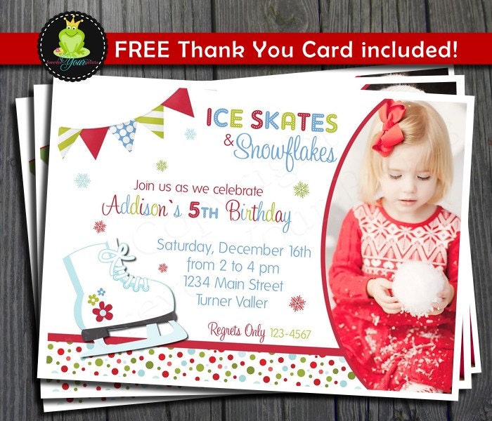 Ice Skating Birthday Invitation - FREE Thank You Card included Il_570xn