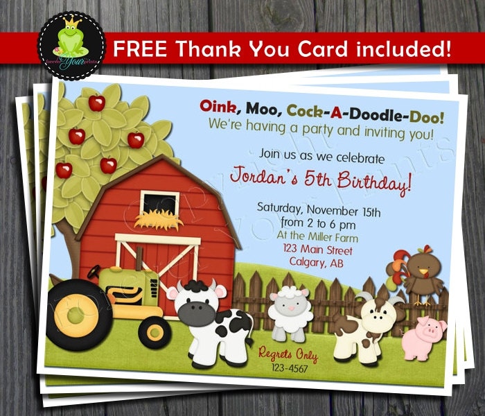 Barnyard Birthday Invitation - FREE Thank You Card included Il_570xn