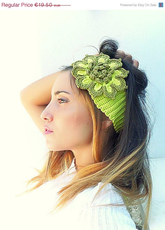 ON SALE. 30% OFF. Ear warmer, Lime Green Crochet  Neon headband, Hair accessory, crochet floral headband, unique, handmade.