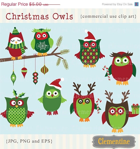 40% OFF SALE Christmas clip art images, owl clip art, Christmas Owls clip art, Royalty free clip art- Instant Download Il_570xn