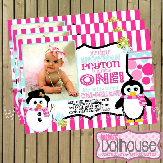 Winter ONE-derland Invitation- Snowman Invitation- Winter Wonderland Penguin Birthday invitation PDF/JPEG Il_570xn