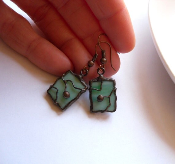 Stained glass sculpture earrings copper wire by ArtemisFantasy