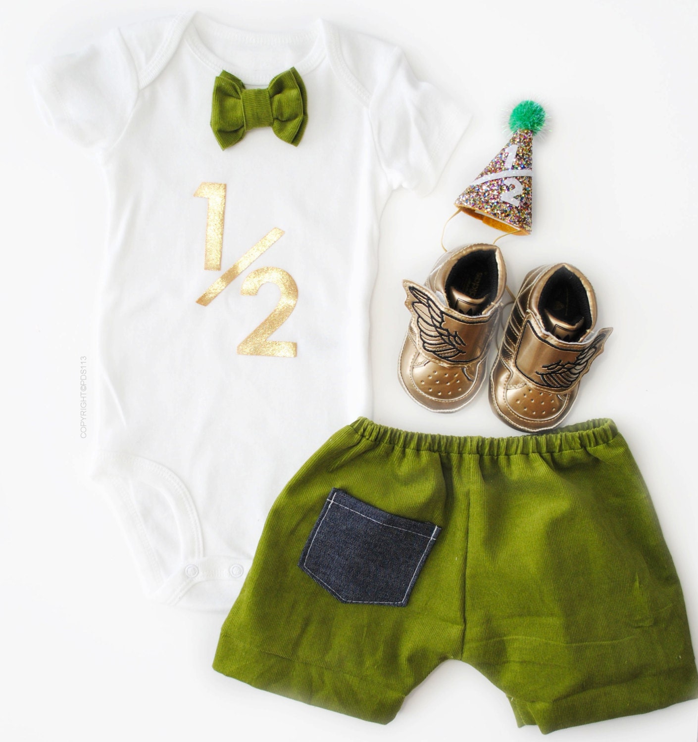 Baby Boy Gold Half Birthday Outfit Six Months Outfit by PDS113
