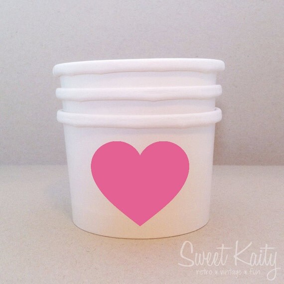 24 Pink Heart Ice Cream Cups - Pink Vinyl Decal on White Paper Ice Cream Cup - Party Cup - Custom Ice Cream Cup - 8 oz Il_570xn