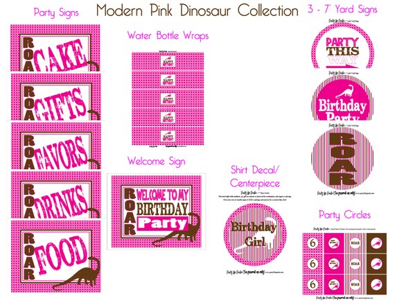 INSTANT DOWNLOAD Printable Modern Pink Dinosaur Party Package...by Party Like Paula Il_570xn