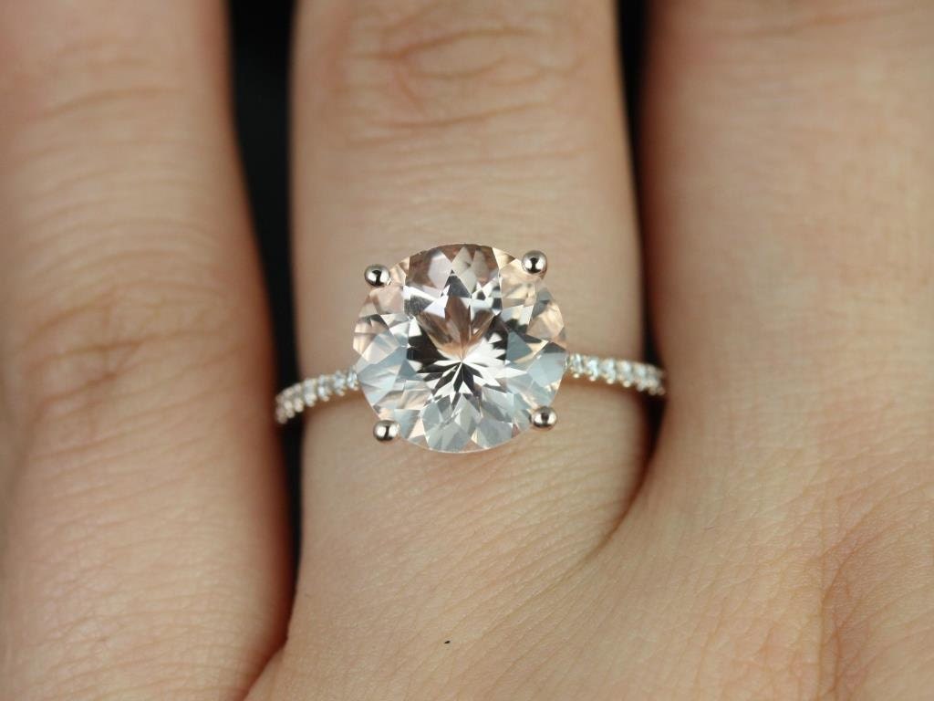Eloise 14kt Rose Gold Round Morganite and Diamonds Cathedral Engagement Ring (Other metals and stone options available)