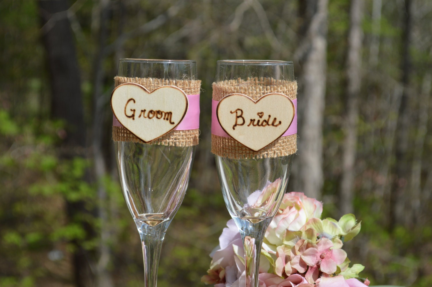 Items similar to Rustic Bride and Groom Wine Glasses, Rustic "His" and