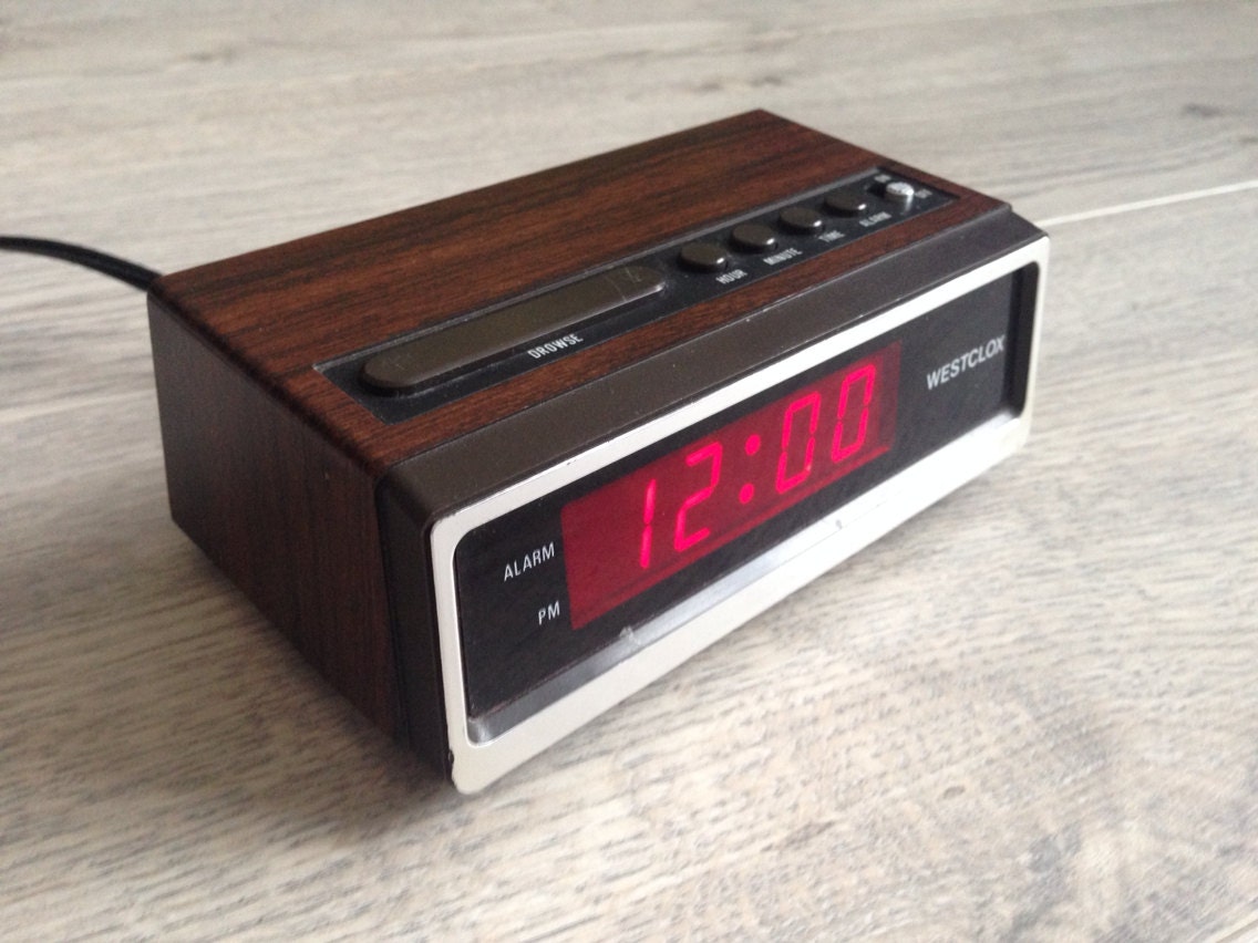80s Retro Woodgrain Alarm Clock Bedside Clock by SimoneandBros