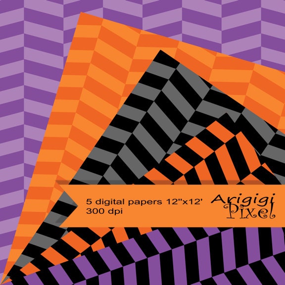 Halloween digital collage sheet, herringbone, black, orange, purple, digital patterned paper, scrapbooking paper instant download Il_570xn