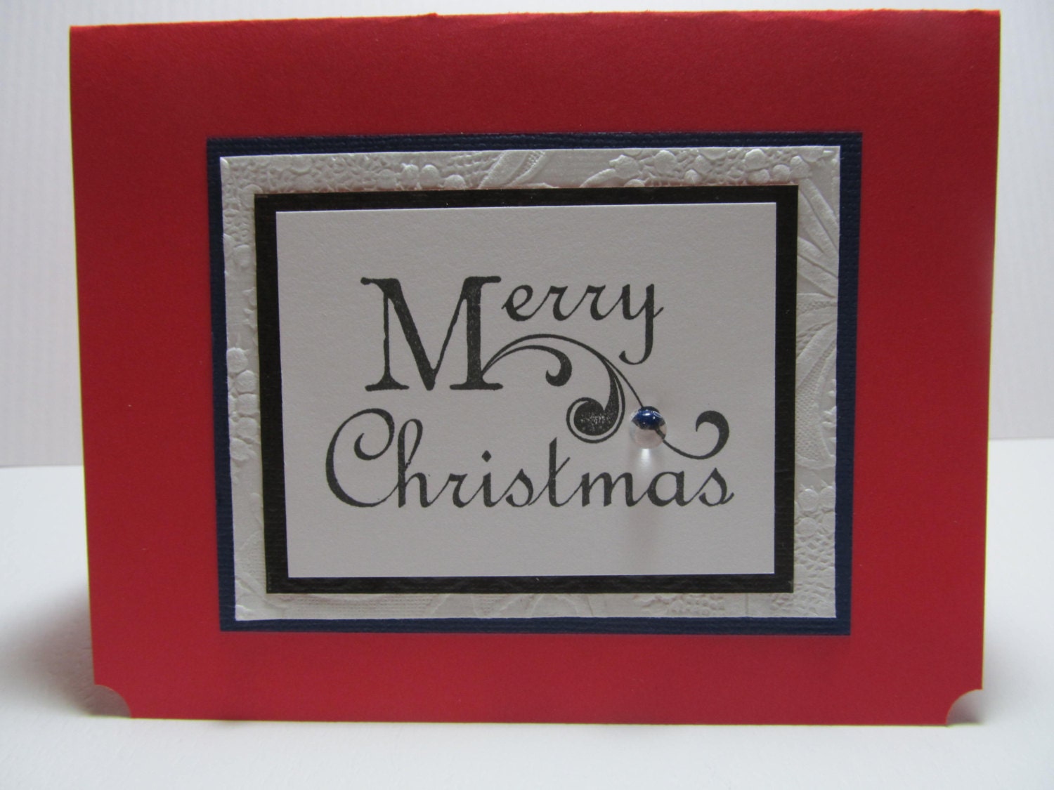 Handmade Card -  Handmade Christmas Card - Hand Stamped Card - Merry Christmas Card - Red - Blank Card - PrettyByrdDesigns