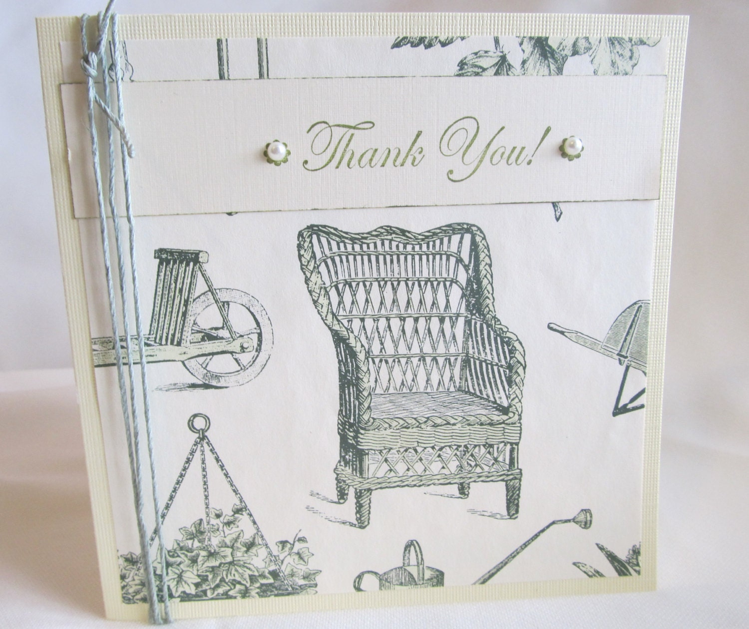 Thank You Card - Handmade Thank You Card - Hand Stamped Card - Cottage Chic Style Card - Pale Yellow Card - Garden Theme Card - Rustic Chic - PrettyByrdDesigns