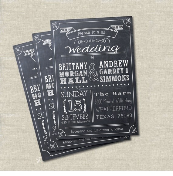 Modern Chalkboard Style Wedding Invitations by LaneLoveDesign