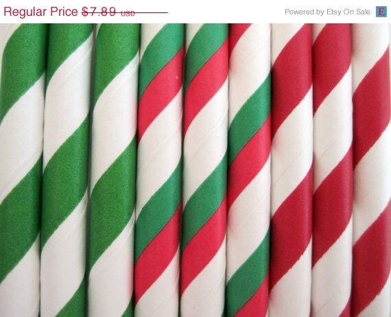 ON SALE 50 Christmas Red and Green Paper Straw Mix - - ships less than 24 hours Il_570xn