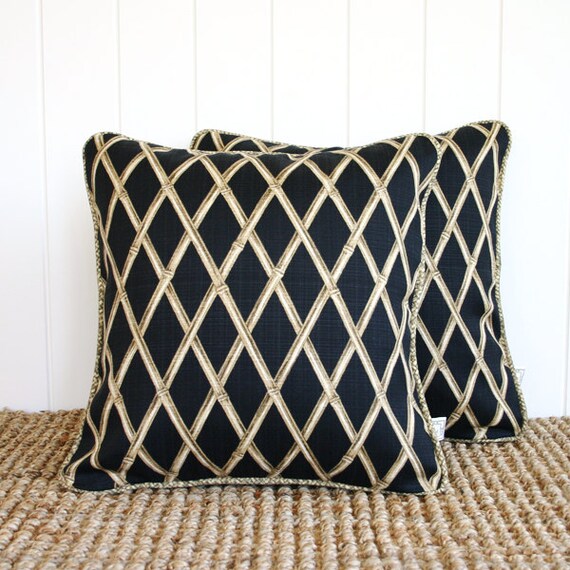 Black Bamboo Outdoor Fabric Cushion or Pillow by SquareFoxDesigns