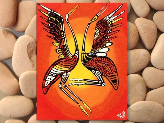 Items similar to Aboriginal Art Postcard Brolga Design by Biripi Artist