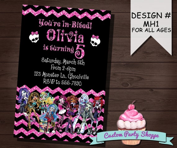 MONSTER HIGH Birthday Invitation, Monster High Party Supplies, Personlalized, Printable, DIY, Custom Party Shoppe