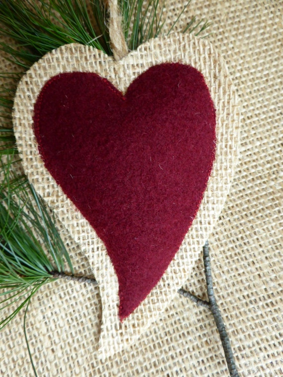 Valentines gift, rustic burlap wool -Home Decor -