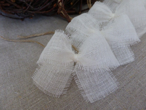 3 inches - 6 small linen flax bows off white-Home Decor -