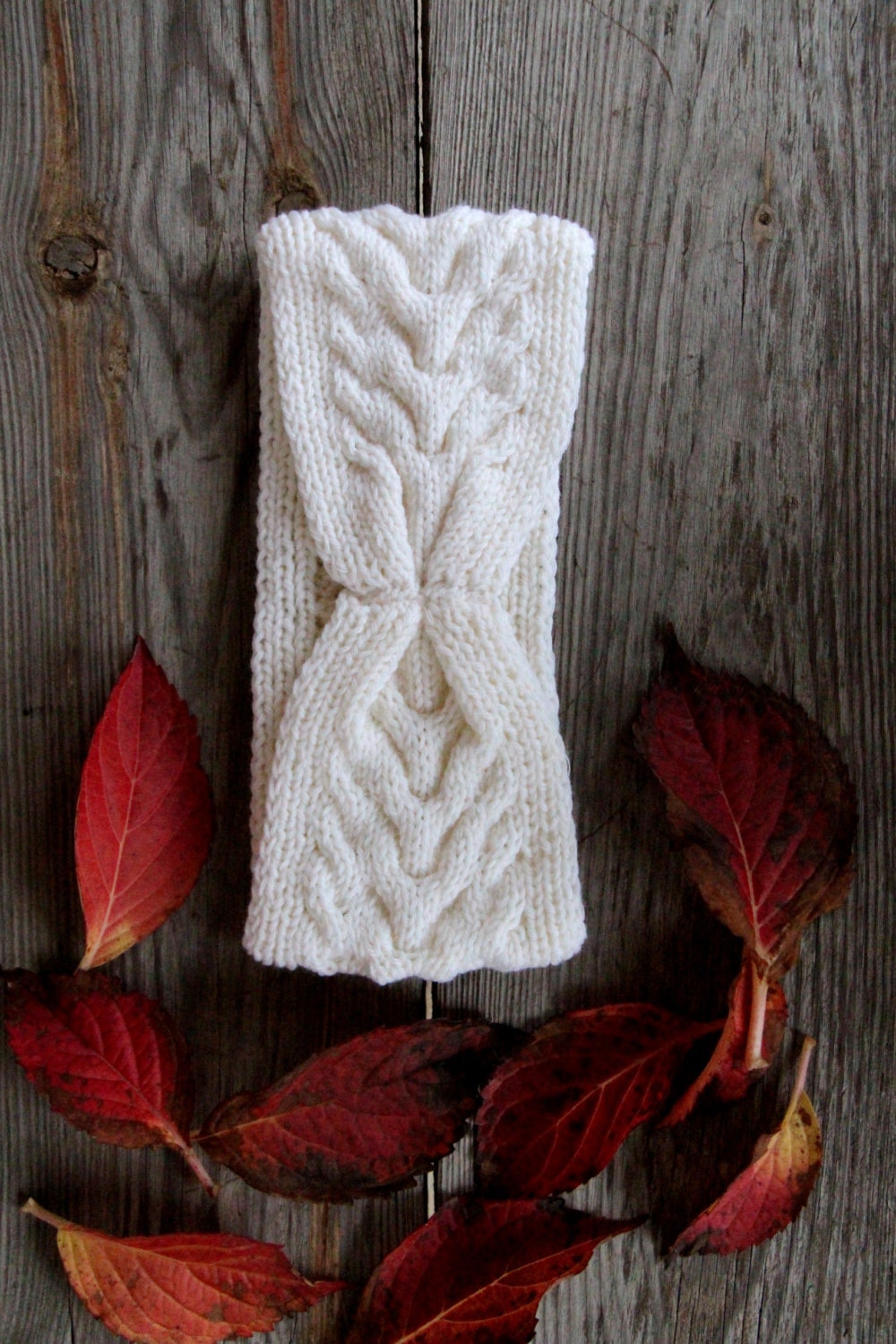 Winter white knit headband turban knitted white knitting headband Knitted hair accessory for women Christmas Holiday fashion - JolantaKnit