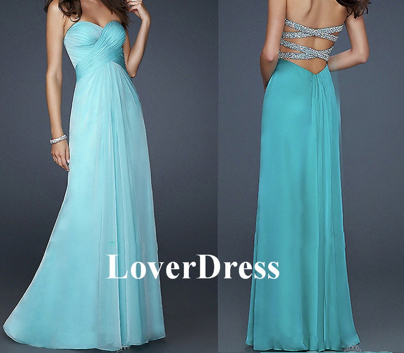 Open Back Prom Dress, Sexy Prom Dress, Sea Blue Prom Dress, Long Prom