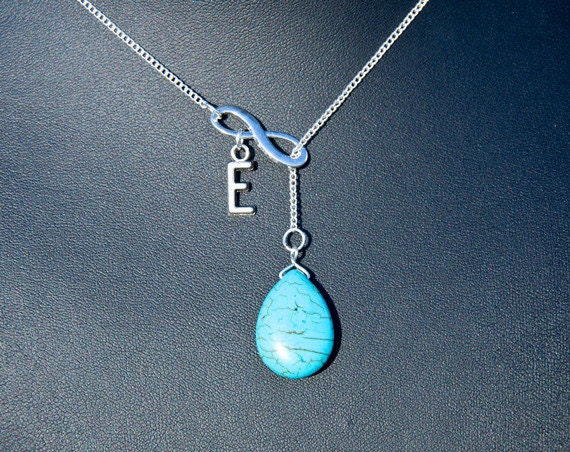 Necklace A-Z Infinity and Turquoise lariat necklace in white gold ...