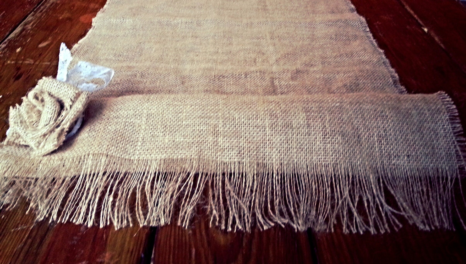 72 Inch Burlap Table Runner With Fringe Edging Burlap Rose and Lace Tan Color 72 - EverythingDawnHome