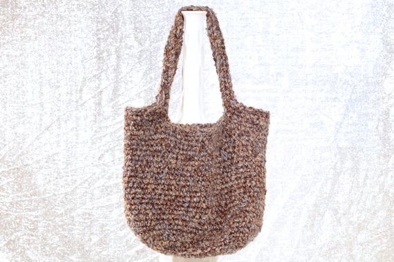 Blue Brown Handmade Crochet Hobo Shoulder Bag Purse Boho Handbag Tweed ...