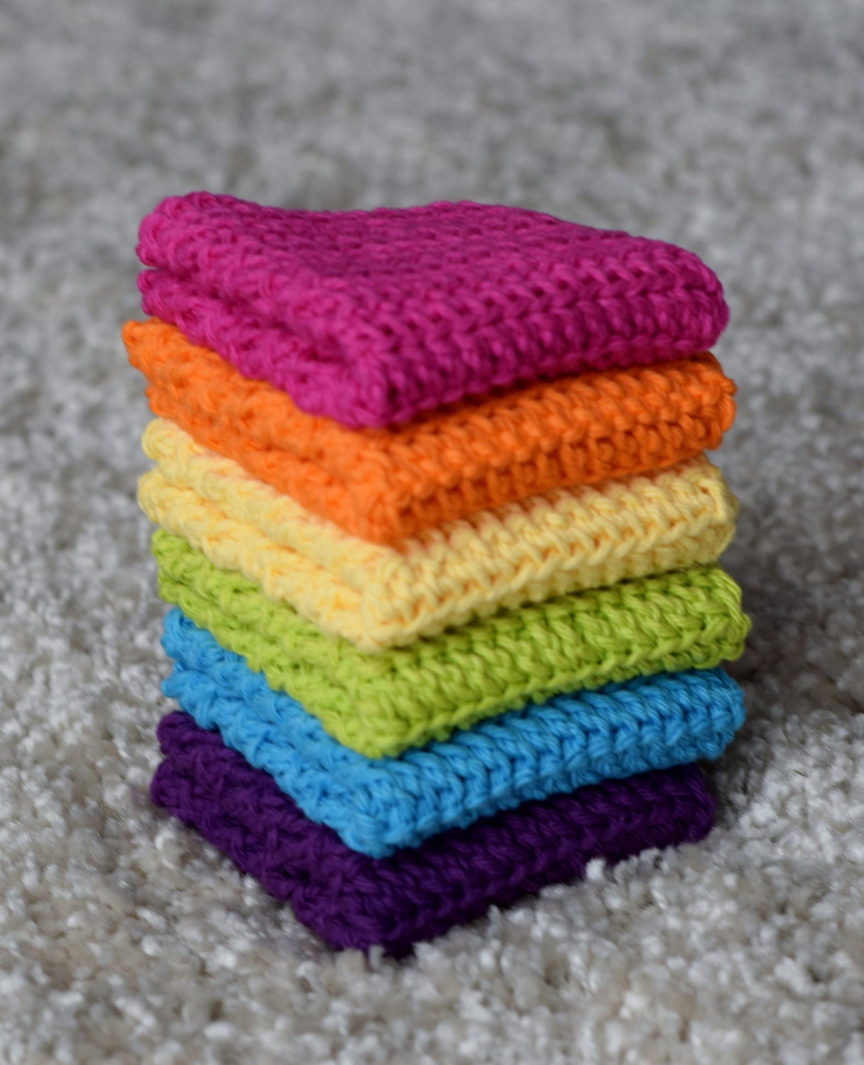 Crochet Dishcloths Rainbow Color Washcloths Handmade Wash