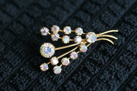 Austrian Crystal Aurora Borealis Rhinestone bouquet spray brooch