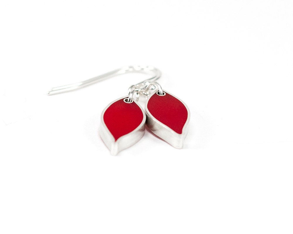 Dwell Earrings in red resin and sterling silver--Valentine's, holiday, gift - LollyJoLolli