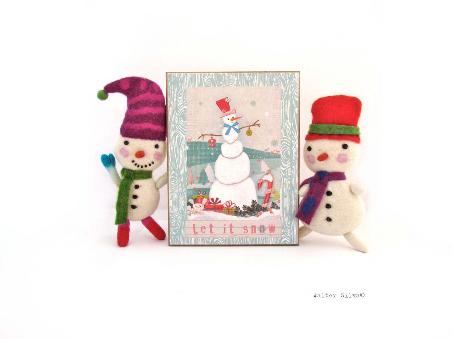 Woodland Snowman Wall Decoration - Let it Snow, Let it snow, let it snow Holiday Decoration - Modern Christmas Housewarming Gift - WalterSilva