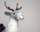 Vilmar - Felt Reindeer.  Art Puppet Marionette Stuffed Animal Felted Toy. pastel grey soft   white neutral pastel. MADE TO ORDER