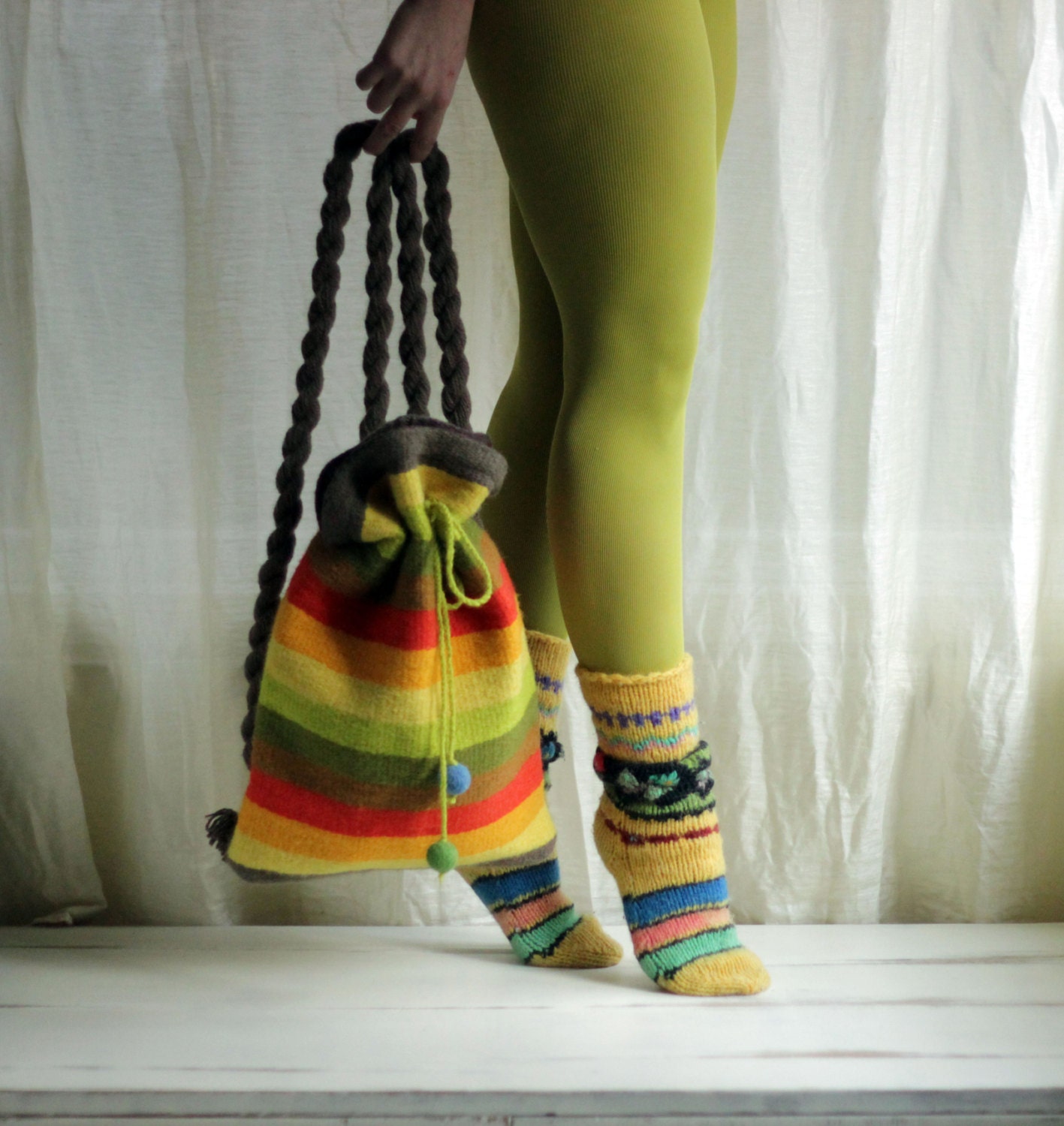 Color Mix Hand-woven Backpack - Wool Backpack - Handmade Backpack - TheColorfulLoom