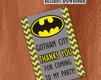 Batman Thank You Card - PRINTABLE INSTANT DOWNLOAD - Matches Batman ...