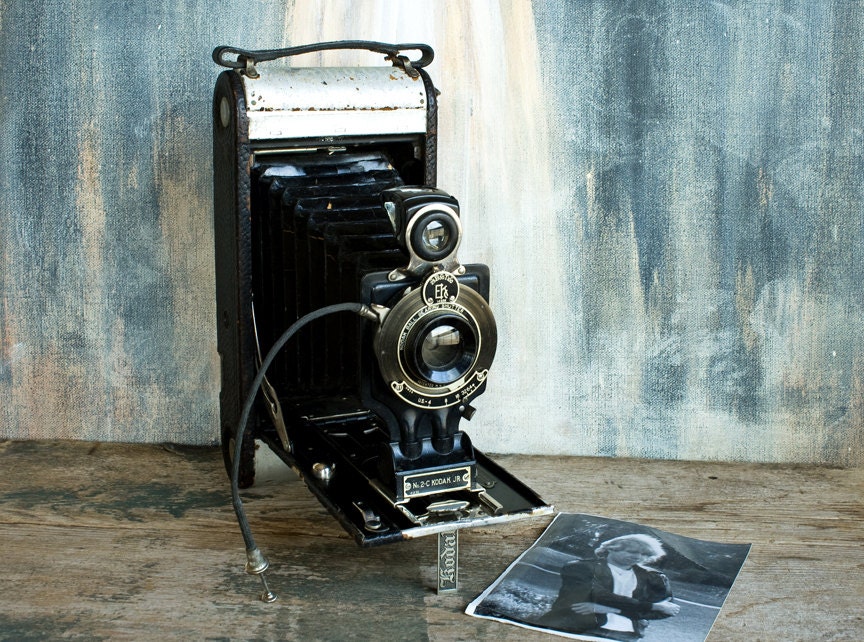 Antique Kodak Camera,  Eastman Kodak 2-C Autographic Junior Folding Camera, Industrial Vintage Man Cave Home Decor - NostalgicWarehouse