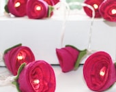 Pink Rose Fairy Lights- new home gift, christening present, decorative fairy lights, pink felt - ButtonOwlBoutique