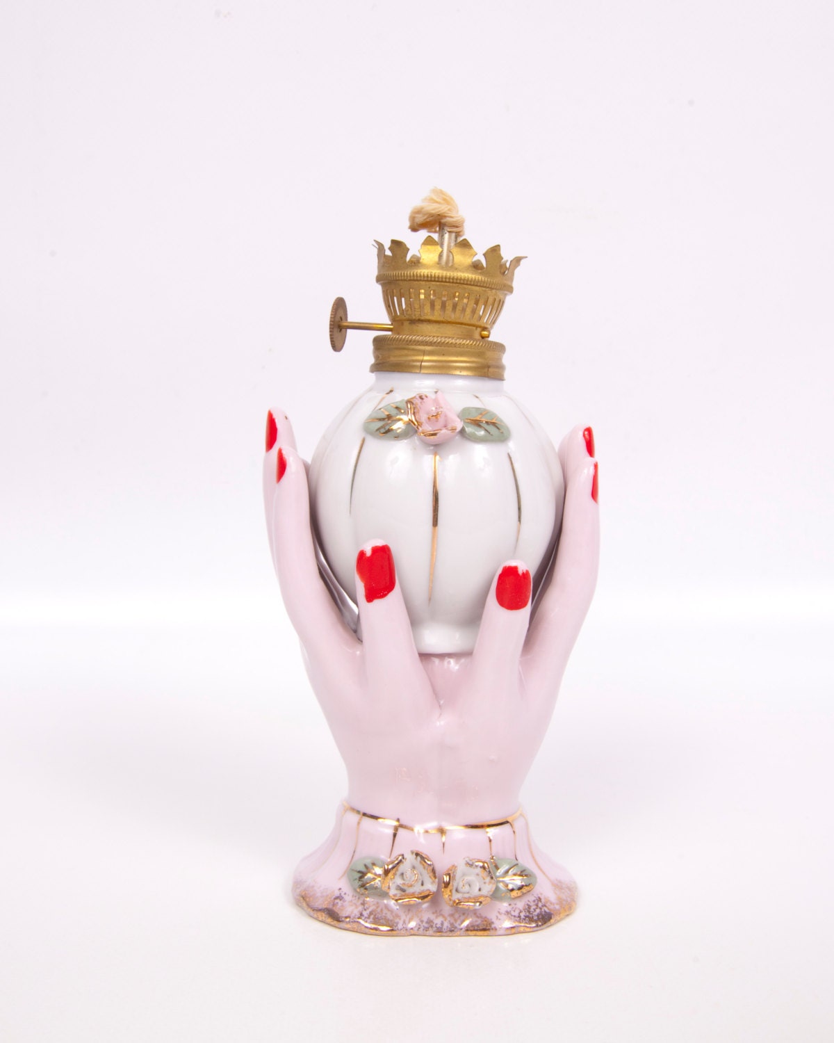 Vintage Porcelain Oil Lamp with Hands Hand by LeVintageGalleria