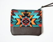 Coin Purse - Tribal Inspiration, Card Pouch with Leather Trim Accent, Leather Coin Purse - sewandtellhandmade