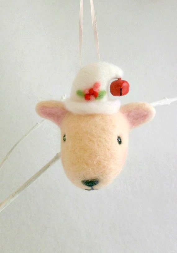 Needle Felted Christmas Sheep Ornament lamb decoration stocking holiday pink wool - jessicakat