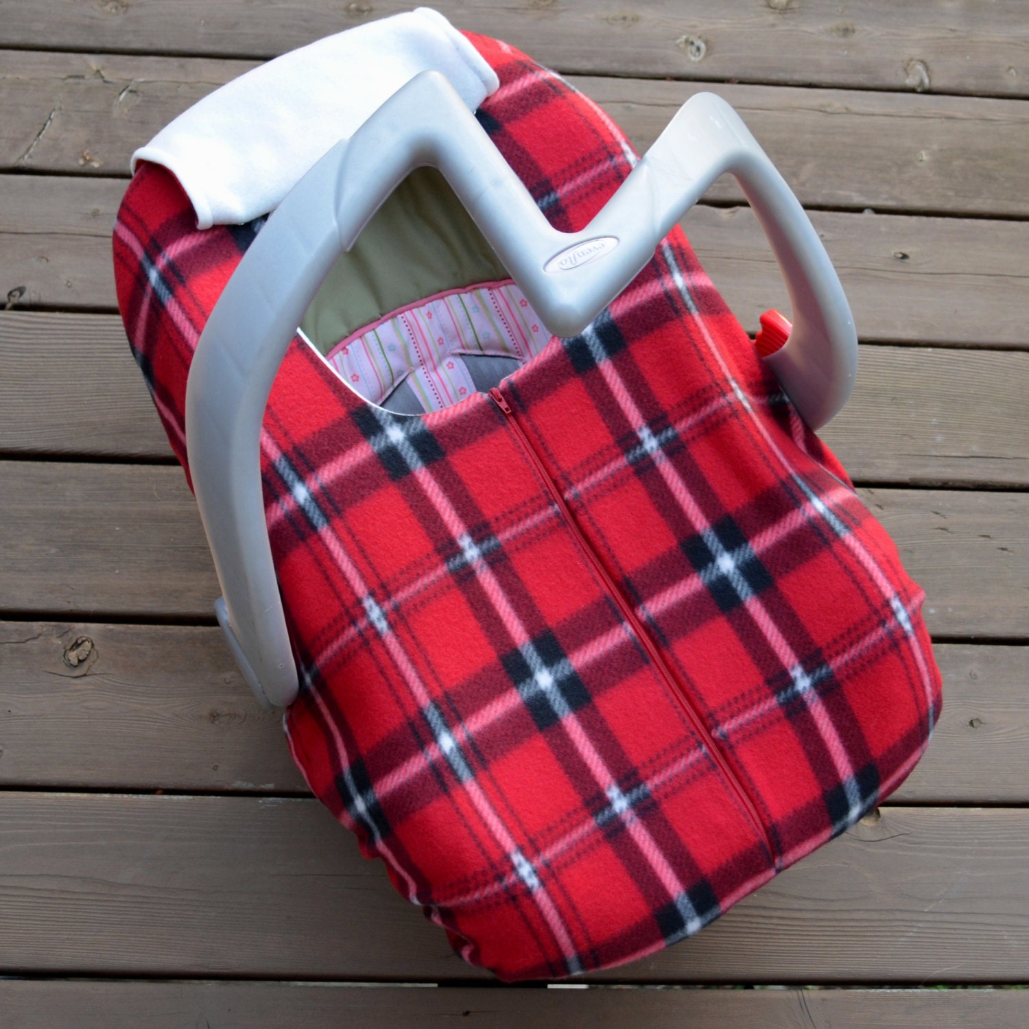 Winter Car Seat Cover for Baby Red Plaid Fleece by sophiemarie